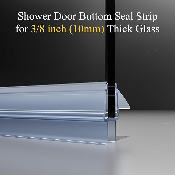 Frameless Shower Door Bottom Seal Strip for 3/8" (10mm) Thick Shower Glass, 36" Long Shower Sweep with Drip Rail, Vinyl Material, Clear - Stop Shower Leaks and Create a Water Barrier