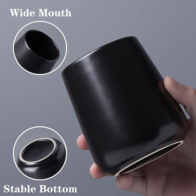 Black Toothbrush Holder for Bathroom - Ceramic Tooth Brushing Holders, Toothpaste Holder, Reusable Toothbrush Mouthwash Cup, Space-Saving Design for Bathroom Countertop