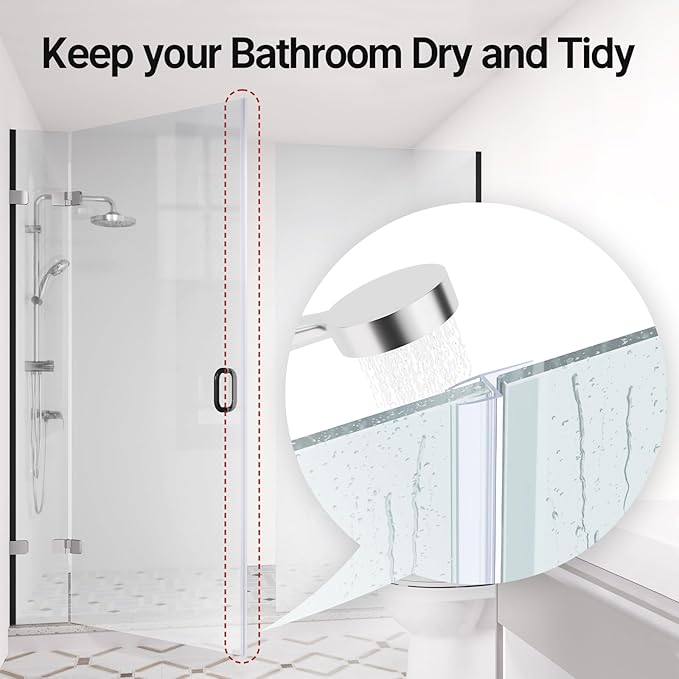 AmazerBath Shower Door Side Seal Strip (Set of 2), Frameless Glass Shower Door Seal Strip - Suitable for 3/8 Inch Glass, 78 inch