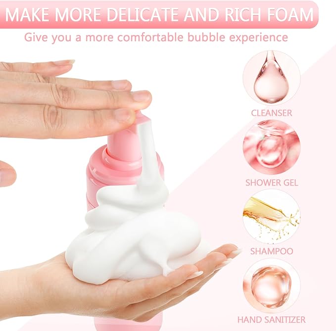 Foam Pump Bottle 6.8oz/200ml Pink Empty Foam Bottle Pump, Travel Foam Bottle for Soap, Shampoo, Cleaning Foam Dispenser Bottle Refillable (4 Pack)