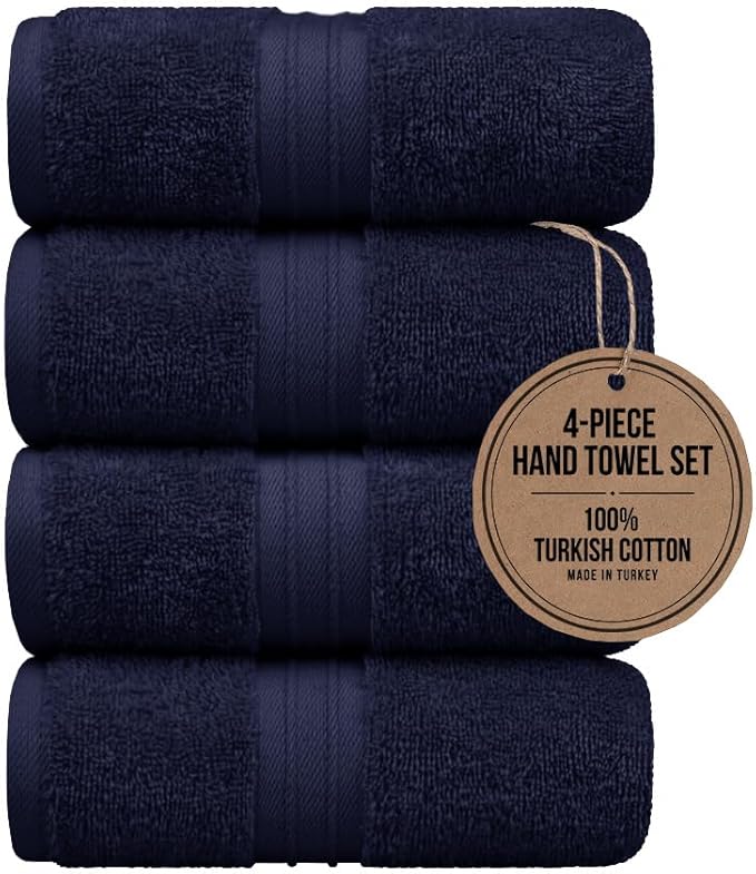Hand Towels 4 Pack - Luxury & Decorative, Large (16"x 28") Plush, 100% Cotton, Soft and Thick - Versatile, Perfect as Kitchen and Bathroom Towel, Hair or Spa Towel - Royal Blue