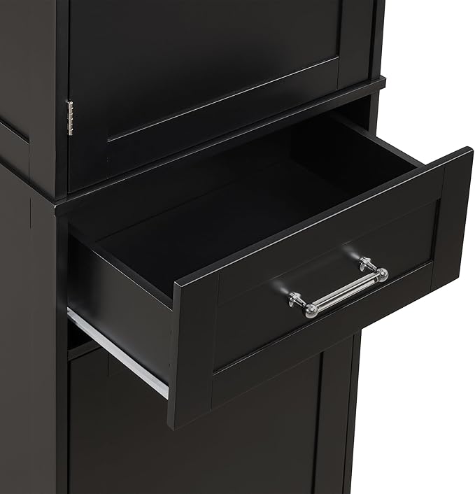 Favfurish 68" Tall Bathroom Storage Cabinet with Door and 2 Drawer,Modern Linen Cabinets w/Adjustable Shelf & Magnetic Door Stopper,Freestanding Organizer for Bath Room,Study,Office,Kitchen Black