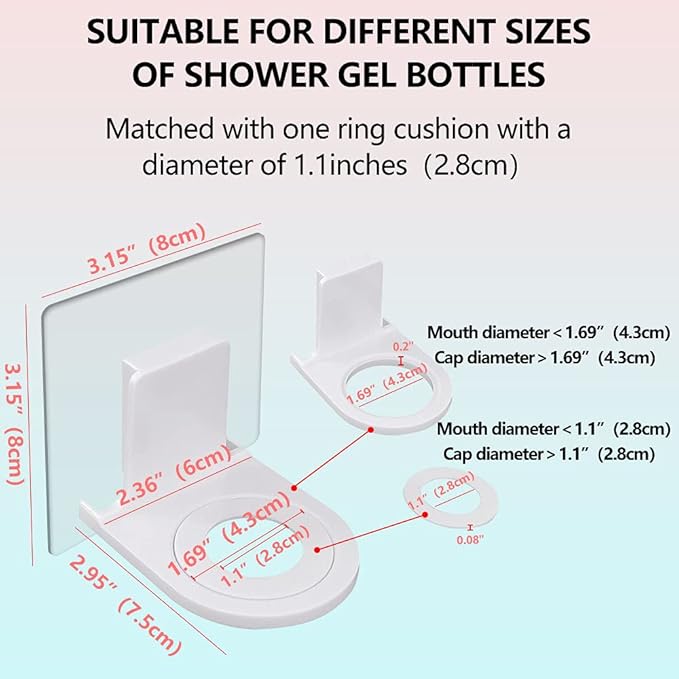 4 Pack Shower Gel Bottle Rack Hook Self Adhesive Wall Mounted No Drilling Shampoo Dispenser Bottle Holder Hook Hand Soap Dispenser Holder Liquid Soap Shower Holder for Wall Kitchen Bathroom