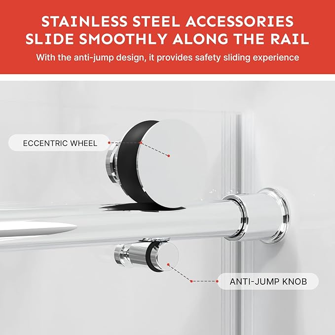 58-60" Wx74 H Frameless Single Sliding Shower Door, 5/16" Tempered Glass&Shatter Proof Film Doubling Safety, Easy Clean Coating&Stainless Steel Hardware,Strong Seals Water Protection