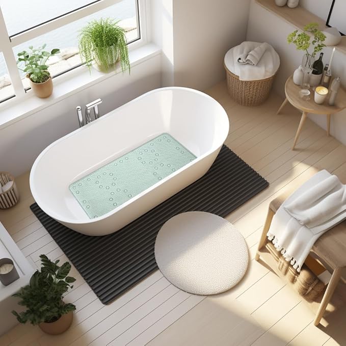 Double Layer Foam Non Slip Bathtub Mat 37x17in, More Comfortable and Thicker Tub Mat Than Ordinary Foam Shower Mat, Bath Mat for Tub with Suction for Comfort and Safety (Cream Green, 36'' x 17'')