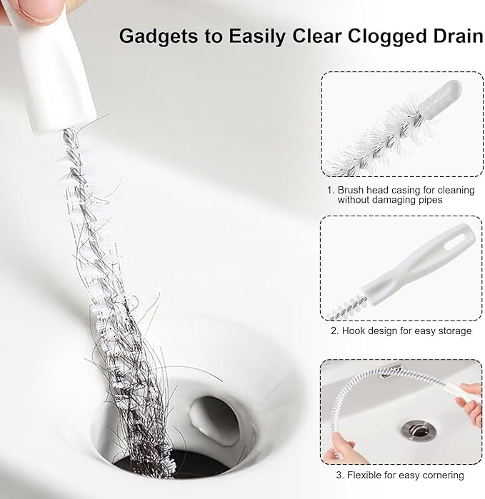 35.5inch Flexible Hair Drain Clog Remover Tool(1pcs), 17.8inch Cleaning Brush(2pcs), Hair Catcher Drain Auger Cleaner Tool Set for Pipe, Toilet, Kitchen Sink, Bathroom Tub, Sewer, (2+1)