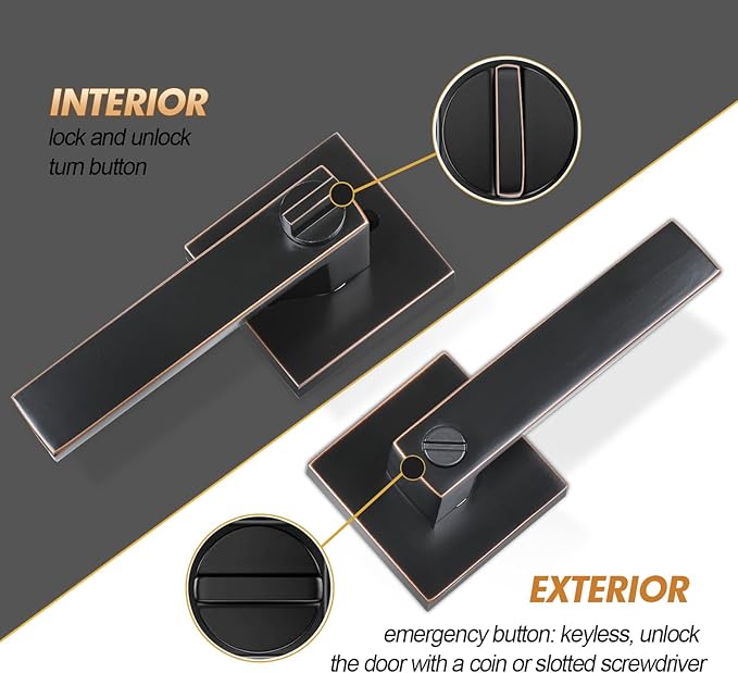 Privacy Door Levers, 8 Pack Oil Rubbed Bronze Door Handles Interior Heavy Duty Bed and Bath Keyless Door Locksets, Reversible for Left Right Handed Doors