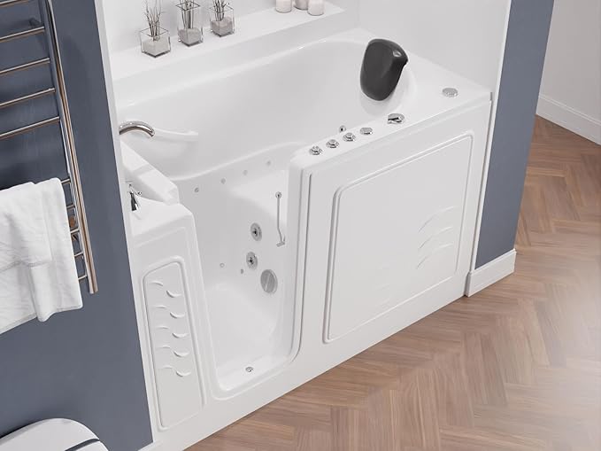 ANZZI Walk-in Tub 30" x 60" Left Drain Quick Fill Walk-In Whirlpool and Air Tub with Powered Fast Drain in White (3060WIL)