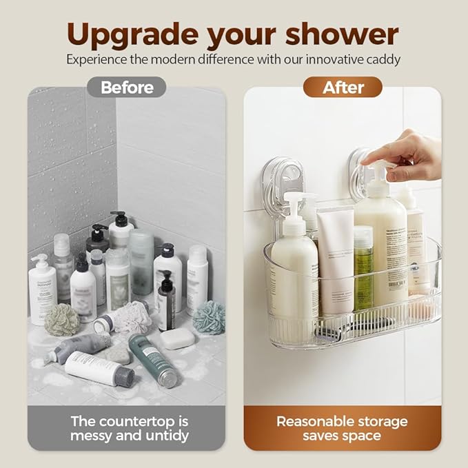 No-Drill Bathroom Suction Storage Box, Corrugated Suction Cup Storage Holder, Removable Hanging Basket, No Drilling Shelves Caddy, Ripple Acrylic Wall Shelf (Gold)