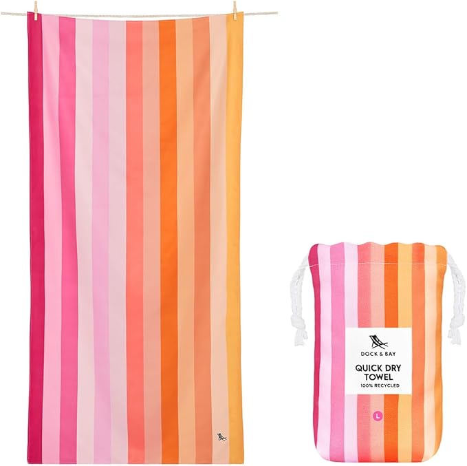Dock & Bay Kid's Towel - for Beach Use - Quick Dry, Sand Free - Compact, Lightweight - 100% Recycled - Includes Bag - Summer - Miami Sorbet, Large (160x90cm, 63x35)