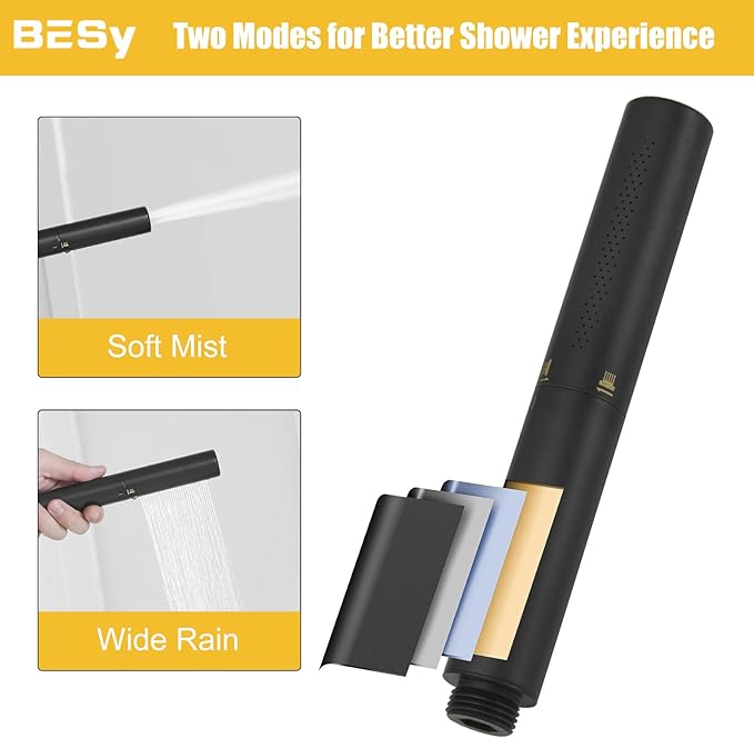 BESy Freestanding Bathtub Faucet Tub Filler Free Standing Floor Mount Stand Brass Bathroom Tub Faucets with 2 Function Hand Shower Wand Swivel, Matte Black Finish