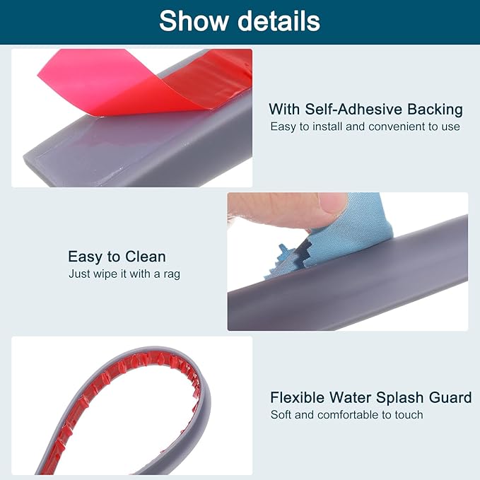 uxcell 39 Inch Collapsible Shower Barrier Stopper Water Splash Guard Blocker 39"Lx0.8"Wx0.5"H for Bathroom Kitchen Wet and Dry Separation, Gray