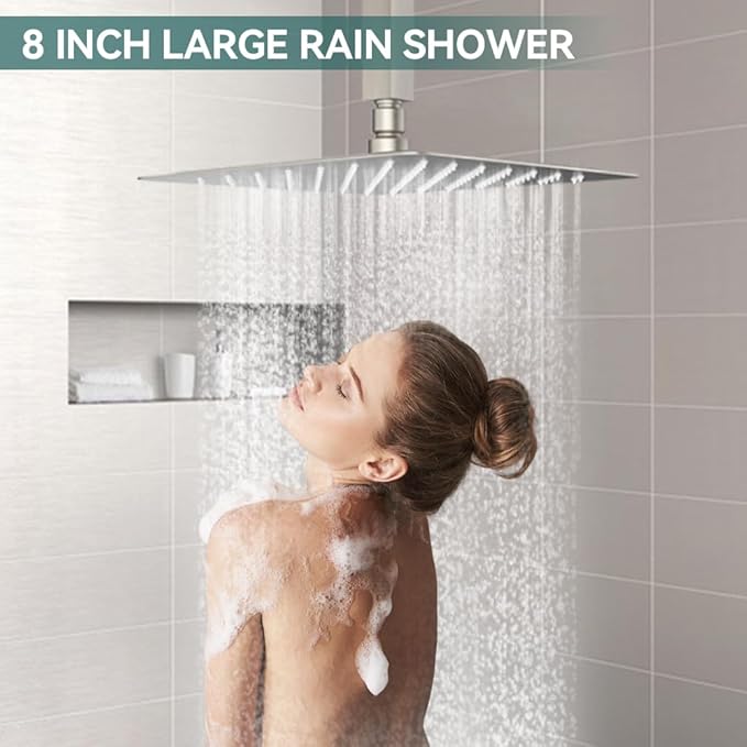 Shower Faucet Set Brushed Nickel Shower System, Starbath 8" Rain Shower Head and Handheld Spray Shower Set Complete Ceiling Mounted,2 Way Pressure Balance Shower Valve and Trim Kit Included