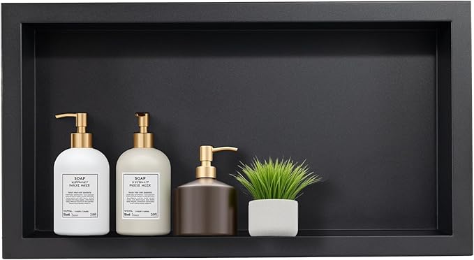Stainless Steel Shower Niche No Tile Needed Recessed, 24" x 12" Recessed Wall Niche Shelf for Bathroom Storage Black