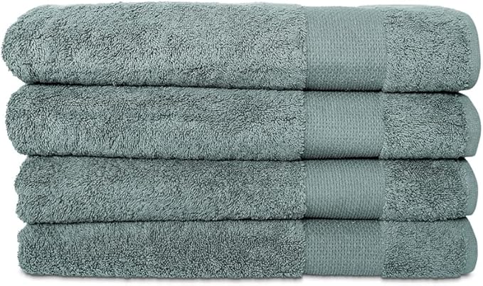 Hencely Premium Bath Towel Set of 4-28x58 Inches - High Absorbency, Quick Drying - 100% Soft Turkish Cotton Towels - Ideal for Home, Bathroom, Hotel, Spa, and Gym - Dark Green