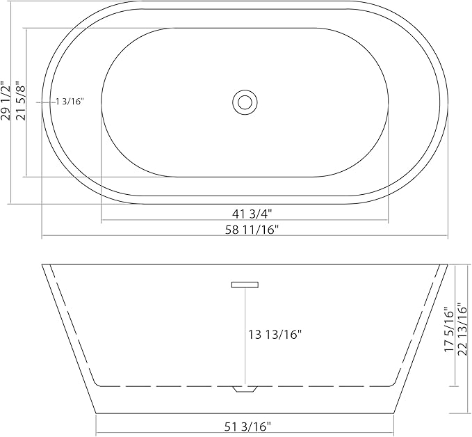 Logmey 59 Inch White Acrylic Freestanding Bathtub Oval Shape Soaking Tub with Black Drain & Overflow Assembly for Classic and Modern Bathrooms