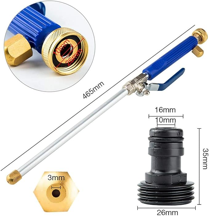 High Pressure Power Washer Sprayer Wand with Flexible Hose Nozzle, 39'' Hydro Jet Power Washer Cleaning Tool, Wand Lance for Gutter Patio Car Pet Window Glass Blue
