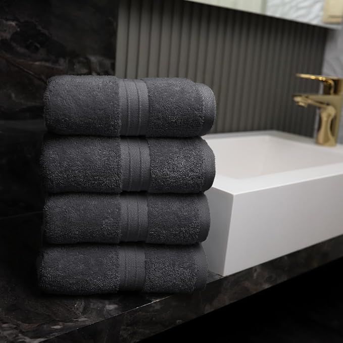 Hand Towels Set of 4 - Terry Cloth & Absorbent, Large (16"x 28") 100% Cotton, Soft, Cozy - Versatile, Perfect as Cozy Hand Towel Set, Hotel Quality Towels, Face Cloths - Anthracite