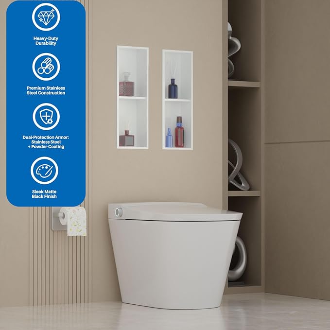 Narrow Shower Niche for Tiny Shower Room Storage, Insert Tile Ready, Double Shelves, Stainless Steel,(White, 24 * 8 in)