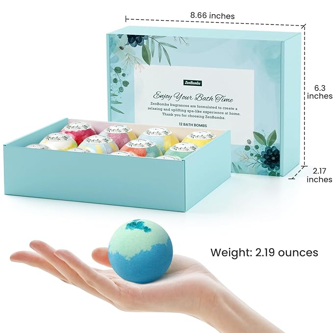 Bath Bombs for Women, 12pcs Handmade Natural Bath Bomb, Stocking Stuffers, Mothers Day Presents for Mom, Bath Bomb with Shea Butter, White Elephant, Valentines Day Gifts for Her and Him