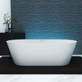 63'' Freestanding Bathtub Solid Surface Matte Bathroom Bathtub Soaking Tubs Resin Stone Bathtubs Oval Soak Tubs with Overflow and Pop-up Drain - White…