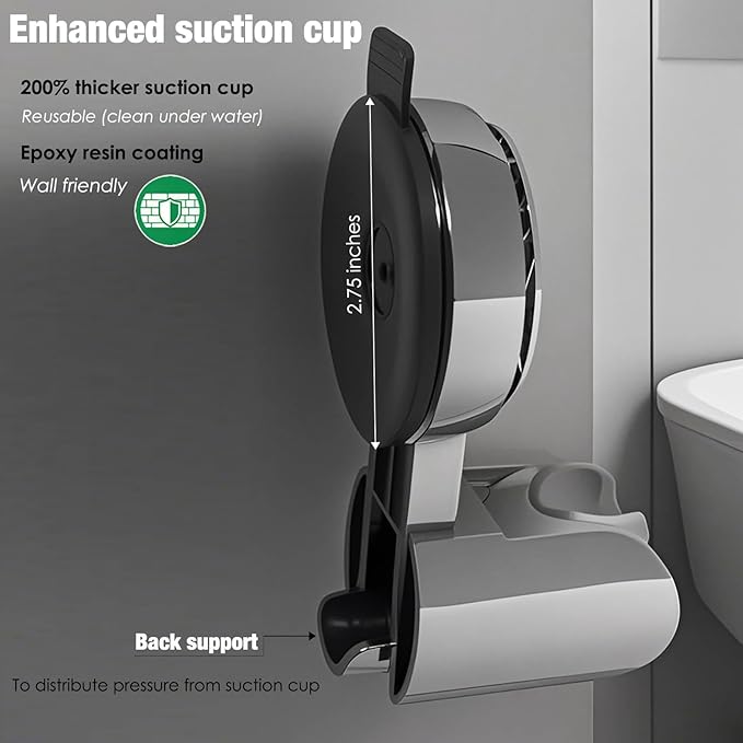 Suction Cup Hand held Shower Head Holder- Reusable - 5 Angles Adjustable - Bathroom Wall Mount Shower Wand Holder - Polished Chrome