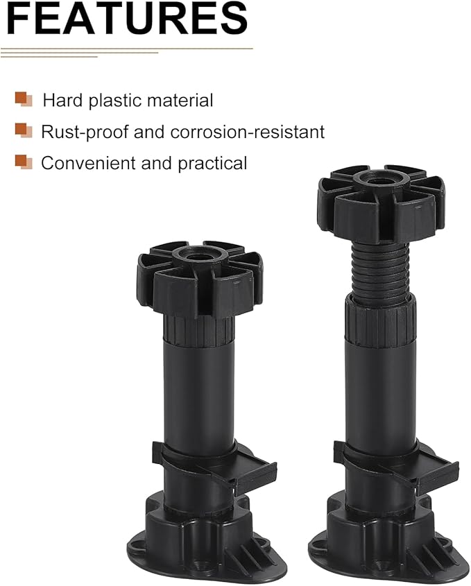 120x46mm(LxW) Adjustable Leveling Feet - 4Pack- Good for Furniture - Leveler Support Frame Replacement Legs - Black