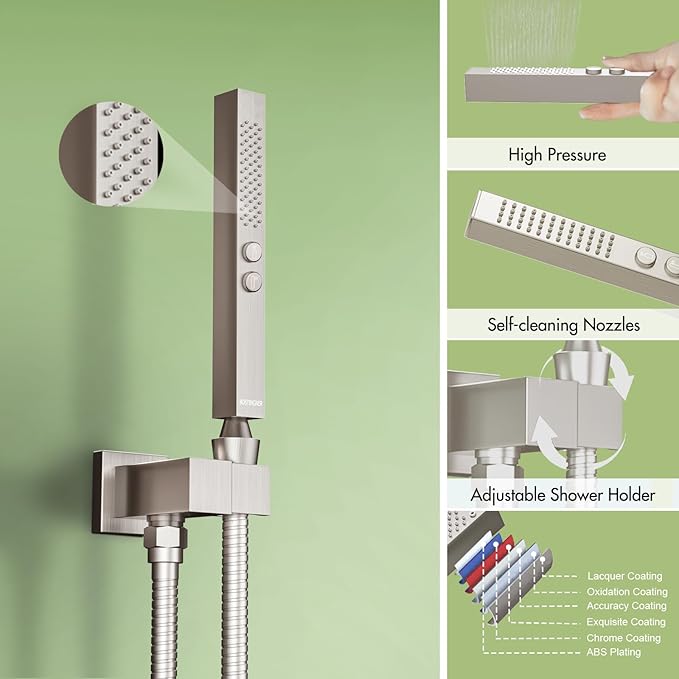 Thermostatic Shower System Wall Mounted, 12 inch Dual Shower Faucet Set with 8 inches Wall Mounted Shower Head, Push Button Diverter 3 Function Shower Head System with 2 in 1 Shower Handheld