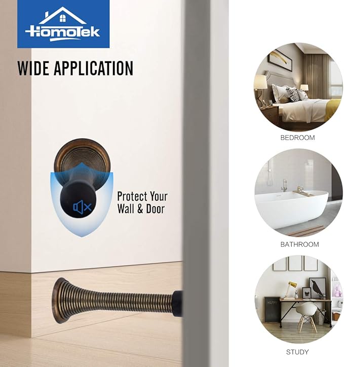 HOMOTEK 30 Pack Spring Door Stopper with Rubber Bumper 3-1/8" Flexible Spring Heavy Duty Wall Door Stop Low Mounted Door Bumper for Home (Antique Brass)