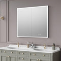Recessed Medicine Cabinets for Bathroom with Mirror, Only Recessed Medicine Cabinet with Defogger, Dimmer, Outlets & USB, Three Doors, 42"x 36"