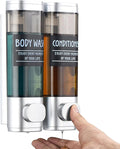 Shampoo and Conditioner Dispenser,GlintGath Shower Dispenser 2 Chamber No Drill Shampoo Dispenser for Shower Wall Mounted Shower Soap Dispenser for Bathroom Hotel,2 * 300ML,Silver