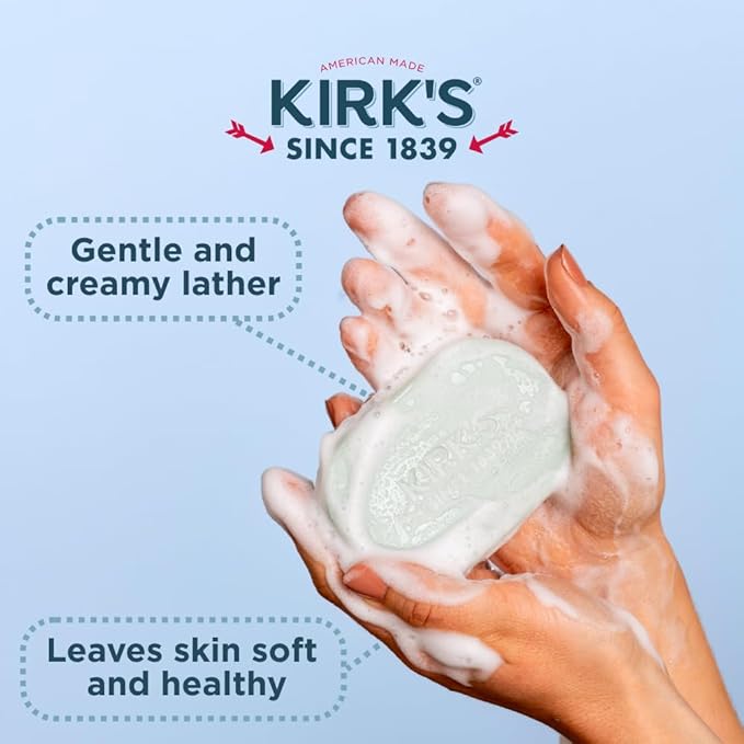 Kirk's Castile Bar Soap for Men, Women & Children - Made with Premium Coconut Oil, Sensitive Skin Formula, Vegan, Non GMO, Aloe Vera, 4 oz. Bars 6 Pack