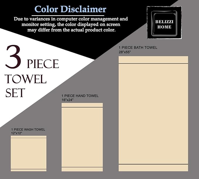 Belizzi Home Ultra Soft 3 Pack Cotton Towel Set, Contains a Bath Towel 28x55 inch, a Hand Towel 16x24 inch & a Wash Coth 12x12 inch, Ideal Everyday use, Compact & Lightweight - Lime Yellow