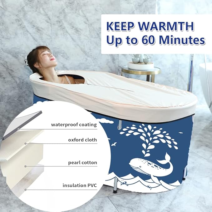 ptlsy Ice Bath Tub for Adults, Large Portable Bathtub for Adult, Folding Japanese Soaking Bath Tub Fit for Cold Warm Spa Indoor & Outdoor (Whale Large)