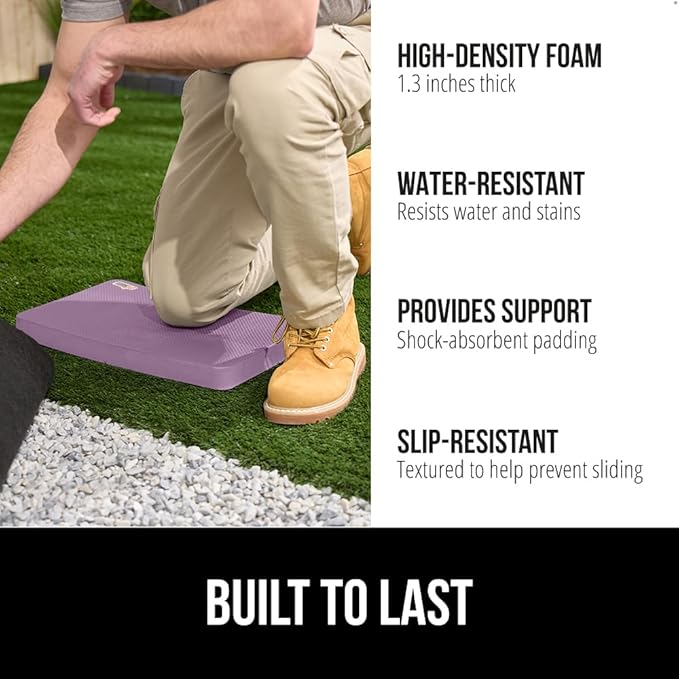 GORILLA GRIP Extra Thick Patent Pending Soft Foam Kneeling Pad, 2 PK, Supportive Large Cushion Knee Pads for Gardening, Baby Bath, Dirt and Water Resistant, Workout and Garden Supplies, 17.5x11 Purple