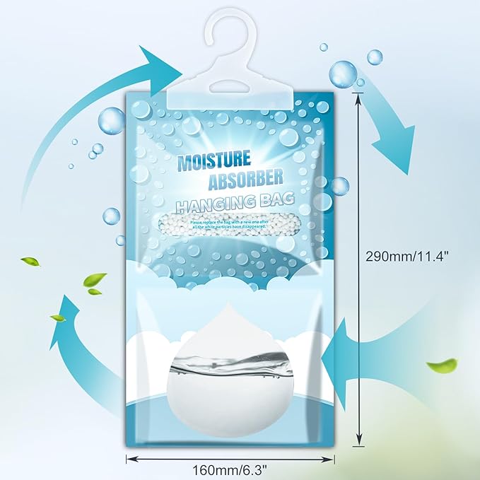 Moisture Absorbers Packets - Hanging Moisture Absorbers Dehumidifier Bags for Closet Bathroom Kitchen, Fragrance Free Humidity Absorber Packs, Removes Moisture & Odors, 20 Pack