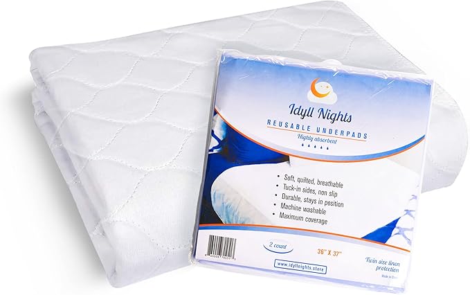 Washable Incontinence Bed Pads 36x37 (2 Pack) – Soft, Absorbent & Waterproof Mattress Protector with Tuck-in Sides – Reusable Twin Pads for Kids, Adults, Seniors & Hospital Beds
