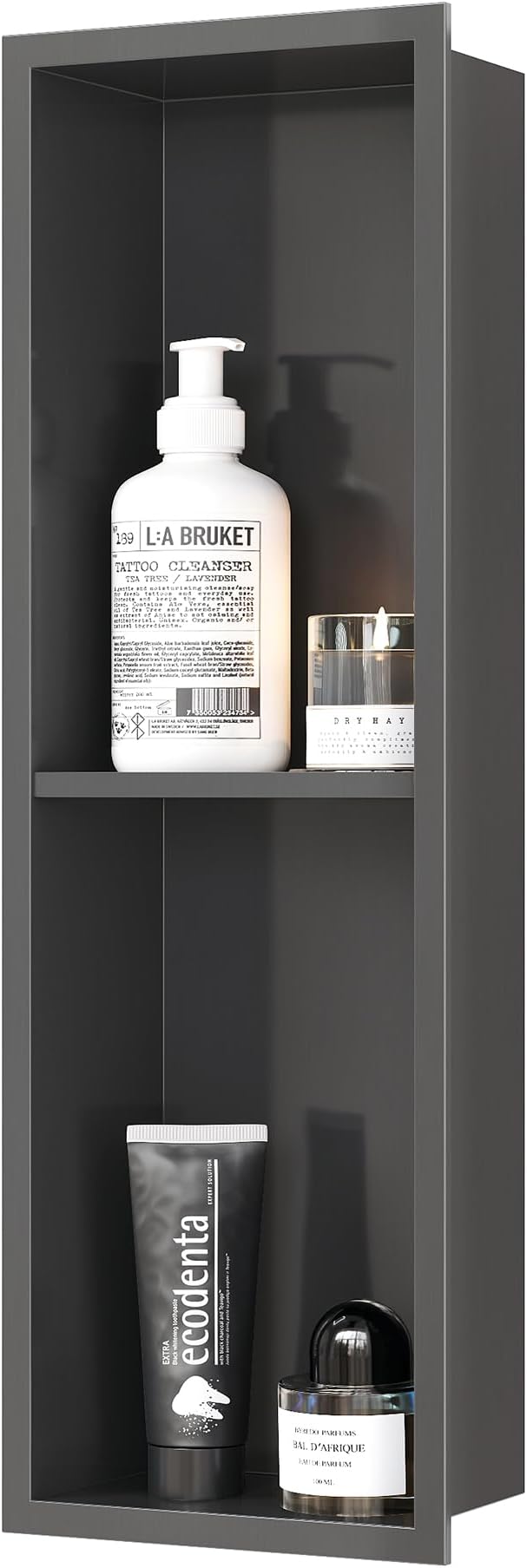 Stainless Steel Shower Niche 24" X 8", No Tile Needed Wall Niche Double Shelves, Recessed Shower Shelf for Bathroom Storage, Gun Metal