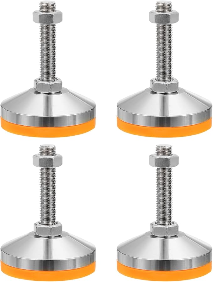 PATIKIL Furniture Leveling Feet 2.4" Dia Base M12 Thread, 4 Pcs Carbon Steel Adjustable Threaded Furniture Levelers Screw on Leg Leveler with Pads for Desk Chair Cabinet, Orange
