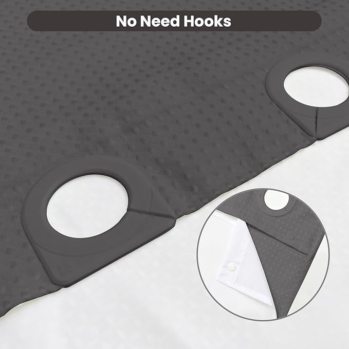 Inhousolu No Hook Waffle Weave Shower Curtain with Removable Snap in Fabric Liner Set for Bathroom, 230 GSM Heavy Duty Weighted Hem, Water Repellent Washable Bath Curtains, 72 x 72 Inch, Graphite Grey
