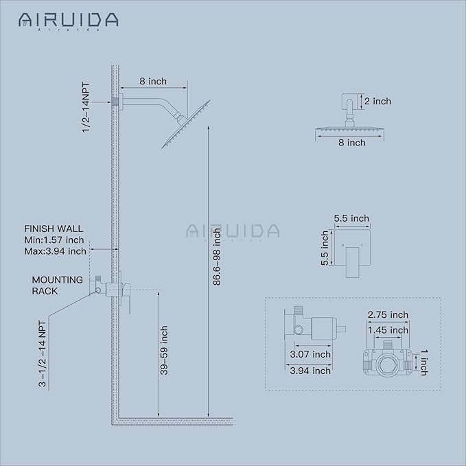 Airuida Shower Faucet Set Bathroom Rain Shower System SUS304 Stainless Steel Single Handle With Male Threads Rough-in Valve Shower Trim Kit 8 Inch Wall Mount Shower Head Oil Rubbed Bronze