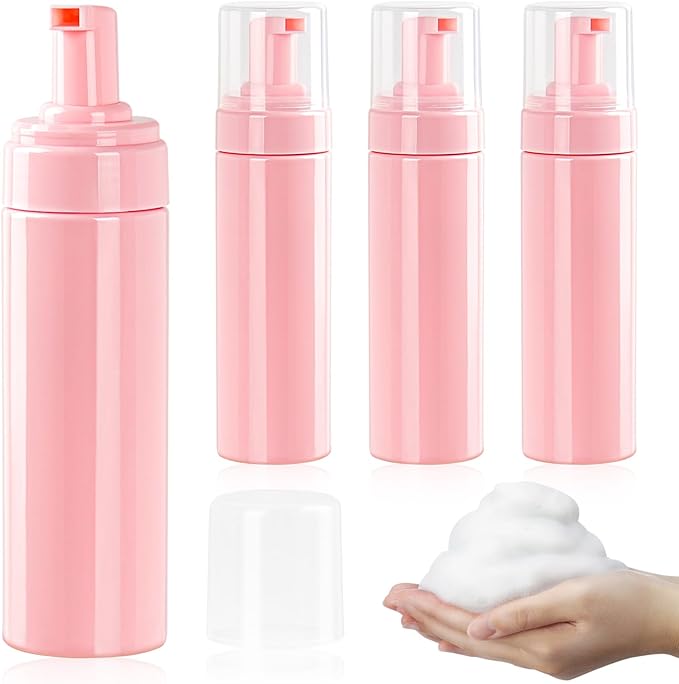 Foam Pump Bottle 6.8oz/200ml Pink Empty Foam Bottle Pump, Travel Foam Bottle for Soap, Shampoo, Cleaning Foam Dispenser Bottle Refillable (4 Pack)