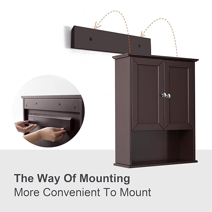 Bathroom Wall Cabinet Expresso Over Toilet Storage - 24x30 in Above Toilet Wood Medicine Cabinet with Adjustable Shelf & 2 Door Mounted Wall Cabinet