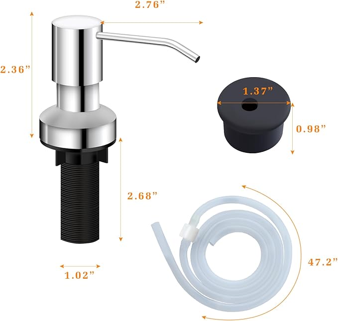 Sink Soap Dispenser for Kitchen Sink, Countertop Built in Sink Soap Dispenser with 47” Extension Tube kit, No Need to Fill The Little Bottle Again (Chrome)