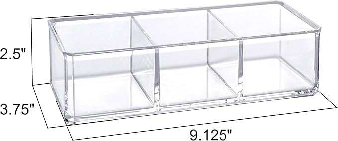 Amazing Abby - Glamour - Acrylic 3-Compartment Makeup Organizer, Transparent Plastic Lipstick Holder, Perfect Bathroom Vanity Storage Solution for Lipsticks, Nail Polishes, and More