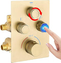 Modern Push Button 3 Way Thermostatic Shower Valve, Concealed 3 Outlet Multi Function Brass Mixer Shower Diverter Valve Kit Can Control Flow and On-Off Simultaneously, Brushed Gold