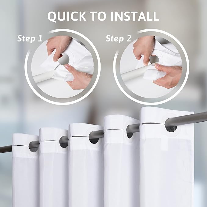 Furlinic Extra Wide No Hook White Shower Curtain 108x72 Inch,Polyester Fabric Waterproof Shower Curtain Liner with 14 Plastic Split Grommets,Washable Shower Curtains for Bathroom Hotel Spa Luxury