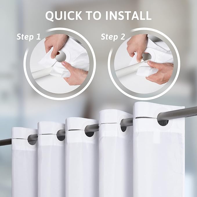 Furlinic No Hook Extra Long Shower Curtain 84 Length,Polyester Fabric Bathroom Curtains with 10 Plastic Split Grommets,Modern Hotel Style Waterproof White Shower Curtains,72x84.