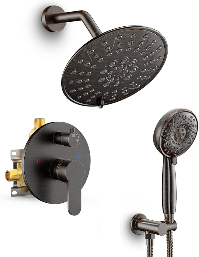 SR SUN RISE Shower Faucet - 8 Inch Multifunctional High Pressure Shower Head System with Handheld Shower Head Fixtures - Valve Included - Oil Rubbed Bronze