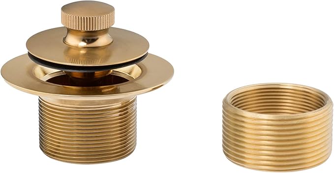 Artiwell Lift & Turn Tub Trim Set with Two-Hole Overflow Faceplate, All Brass Bathtub Conversion Kit Assembly with 2-Hole Overflow Face Plate and Universal Fine/Coarse Thread (Brushed Gold)